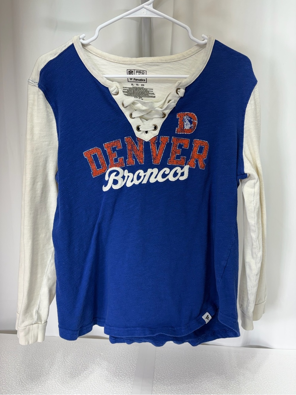 Fanatics Blue and Cream Denver Broncos Lace-Up Long Sleeve Tee 4046